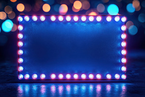 Blue neon sign with lights bokeh bac, a Photo by Pixeness Studio