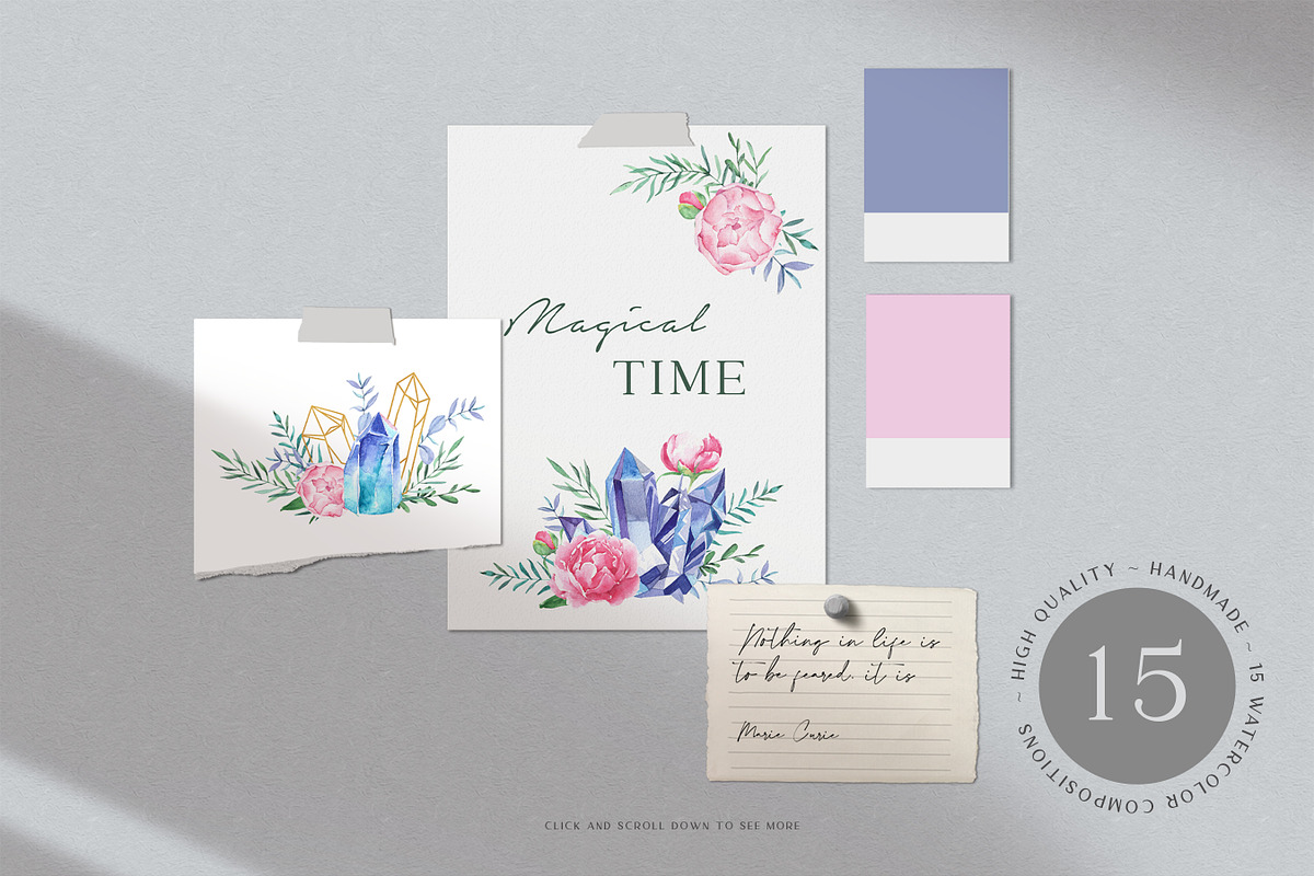 Watercolor Crystals and Peonies Set, an Illustration by SOVA (Photo 6 of 9)
