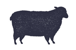 Lamb meat steak, sheep silhouette