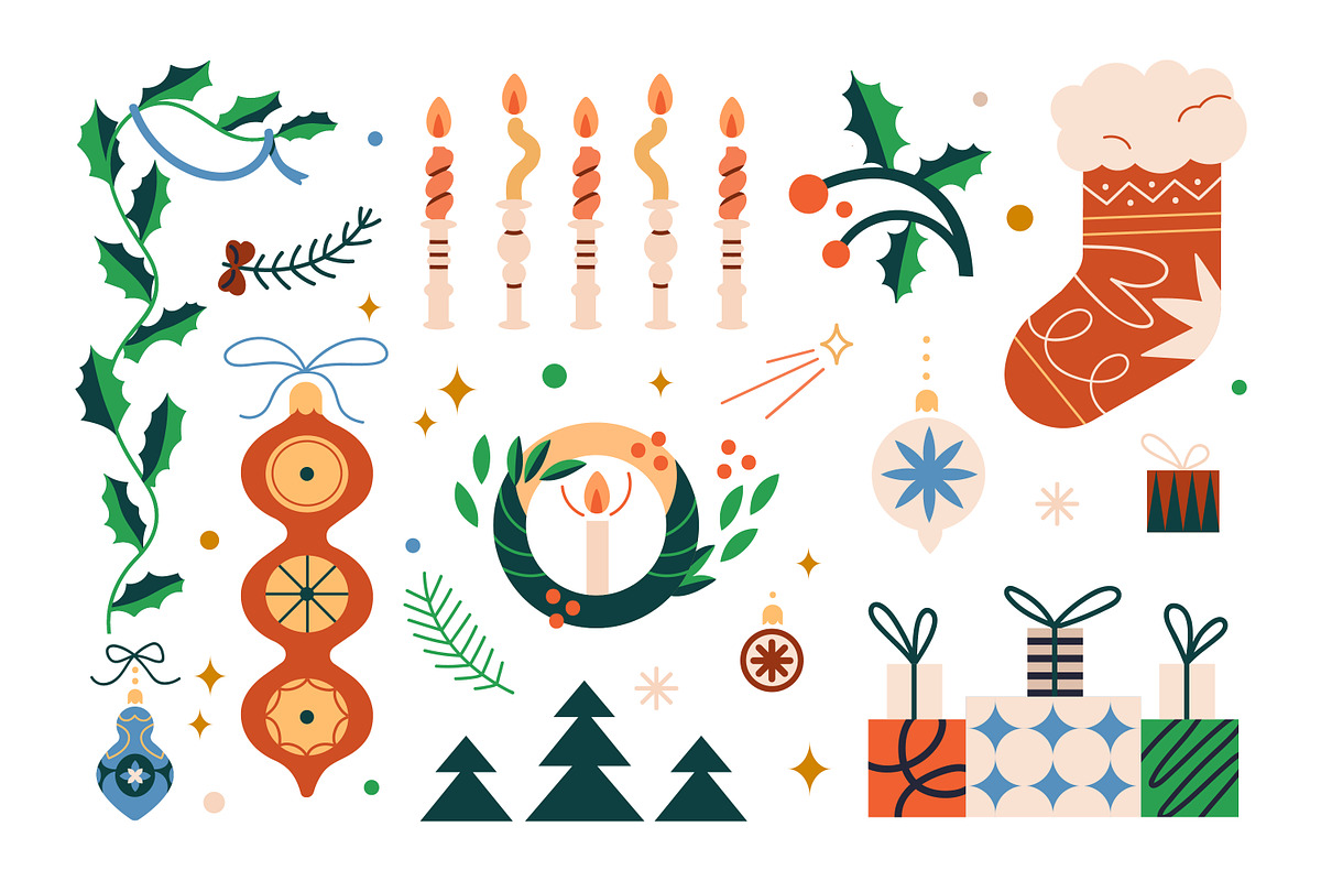 Christmas & New Year decorations set, a Seasonal Illustration by Good Studio (Photo 2 of 8)