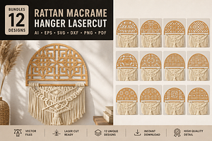 Rattan Macrame Hanger Lasercut, an Object Graphic by OTVEY DESIGN