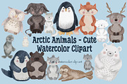 Arctic Animals - Cute Watercolor, an Illustration by Amarawolf's Art (Thumbnail 1 of 8)