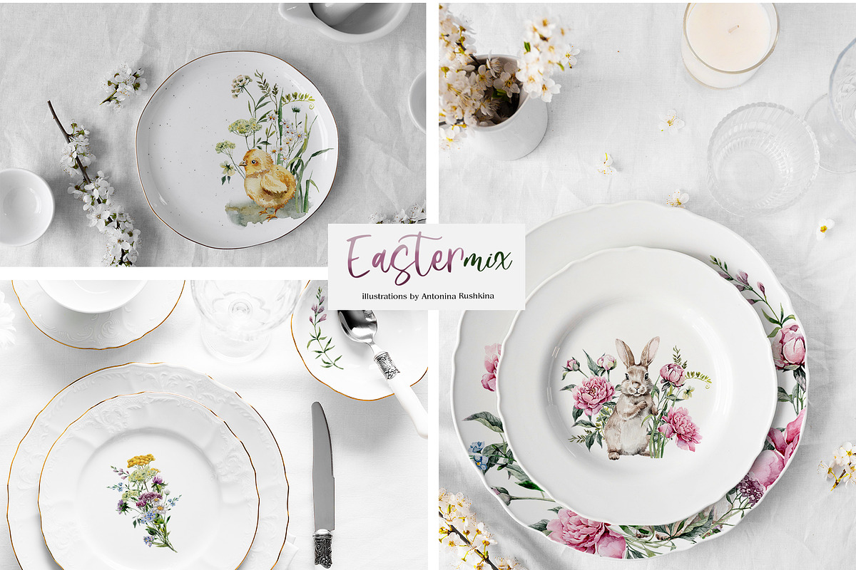 Watercolor Flowers and bunnies, a Decorative Illustration by RushkinaAntonina (Photo 3 of 5)