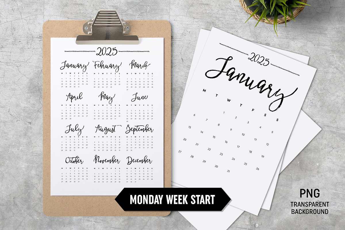 Calendar 2025 A4 Monday Start, a Stationery Template by ZoollGraphics