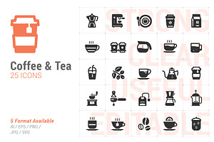 Coffee And Tea Solid Icon Set