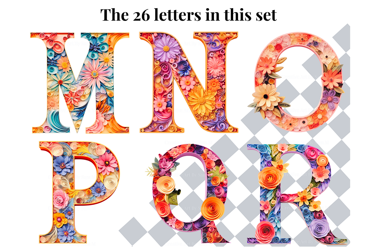Pastel Floral Alphabet Letters, a Decorative Illustration by Creative Art By SamM (Photo 5 of 10)