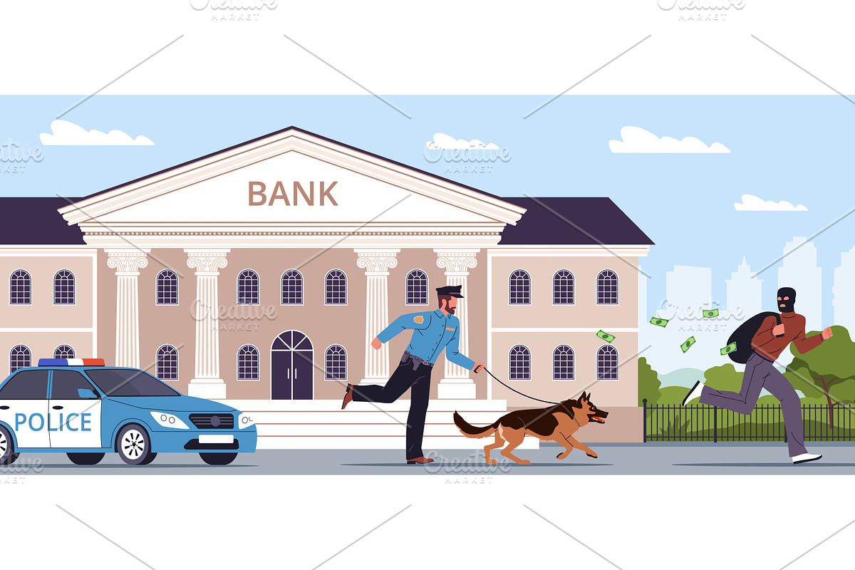 Police work. Officer with dog chases, a Person Illustration by YummyBuum