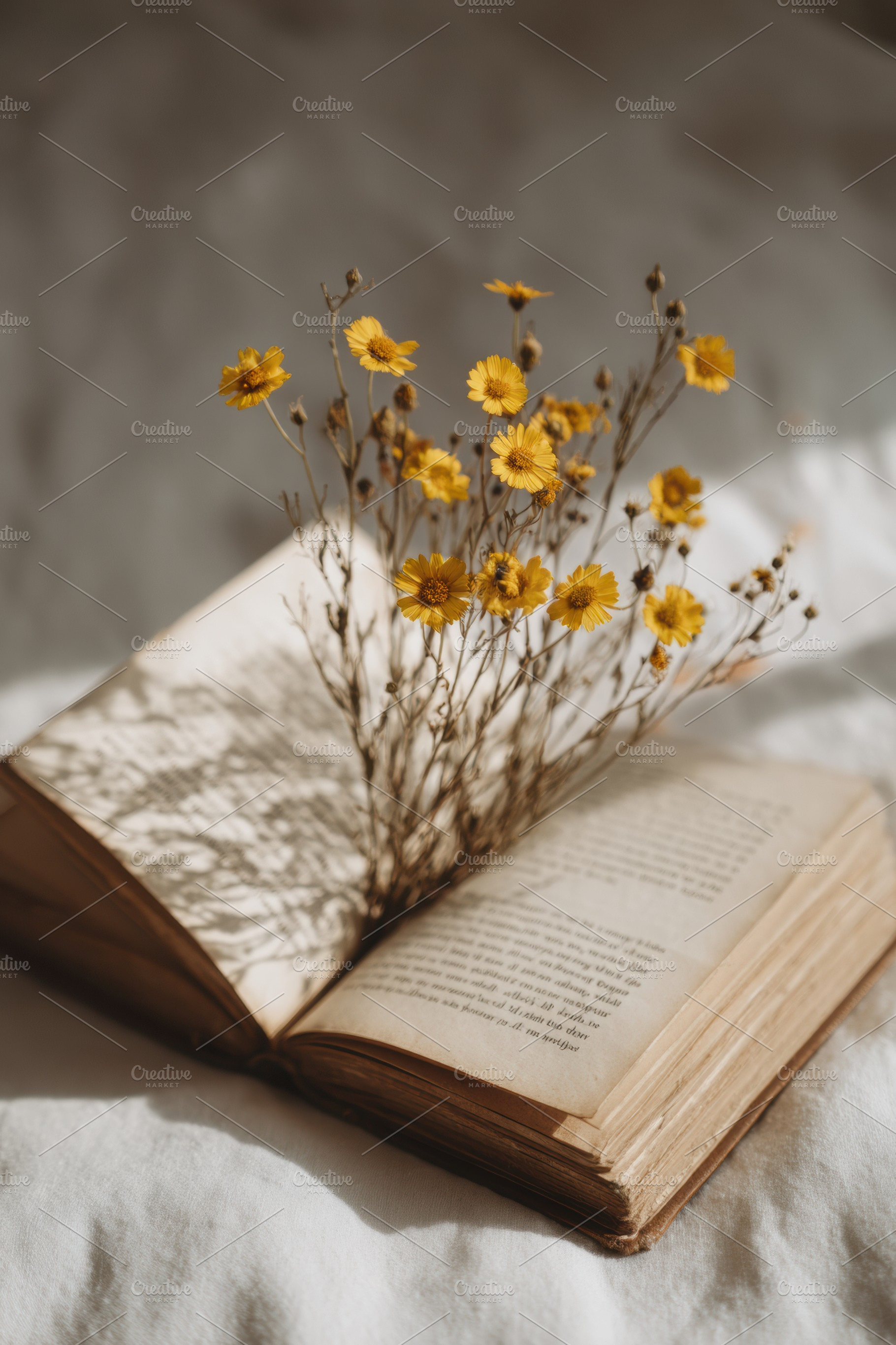 Open book with pressed flowers, a School & Education Photo by Virgo Studio