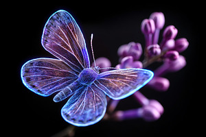 Colorful butterfly resting on purple flower with glowing effects during nightti, an Animal Photo by AlyaAnd