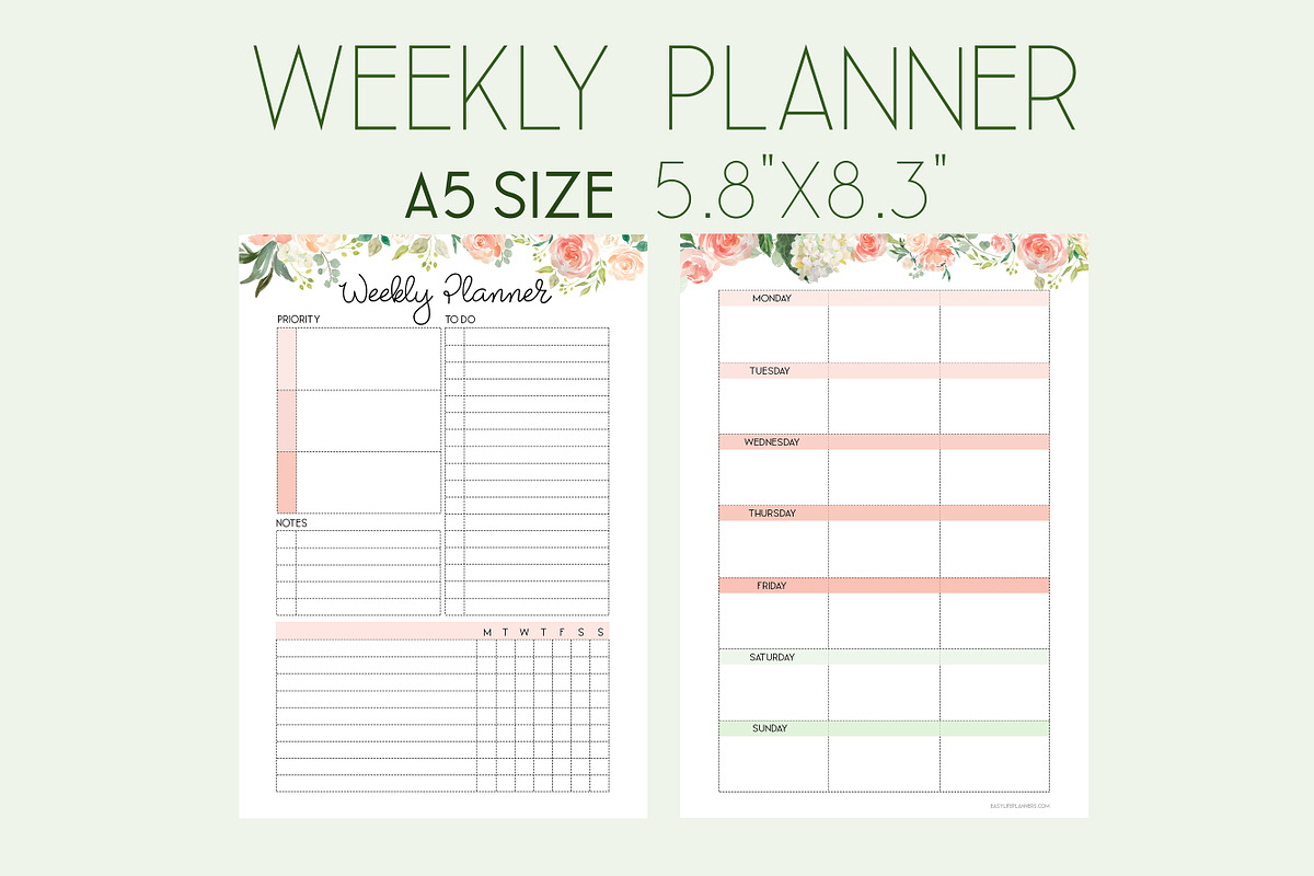 Weekly Planner A5 Inserts, a Stationery Template by EasyLifePlanners (Photo 1 of 5)