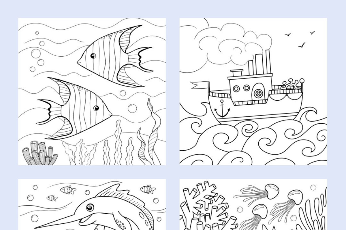 50 Printable Ocean Coloring Pages, an Animal Illustration by LikaYu (Photo 9 of 9)