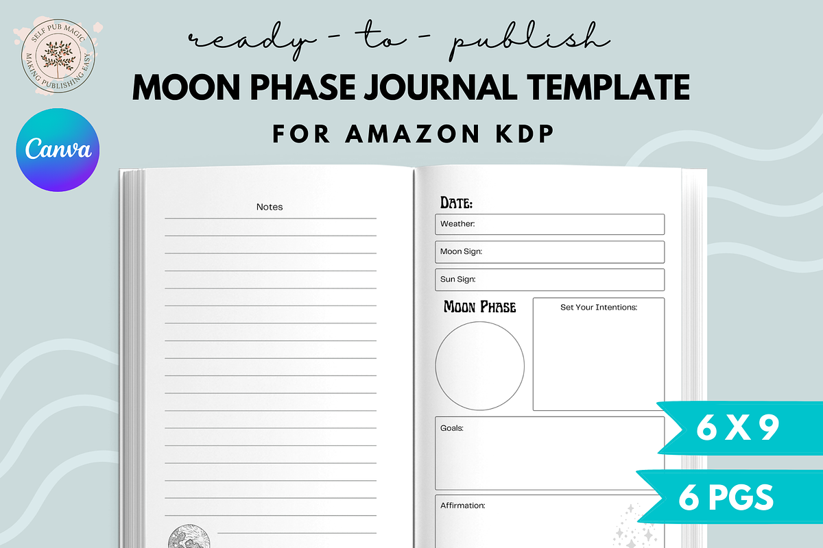 Moon Phase Journal Template KDP, a Magazine Template by Self Publishing Magic (Photo 1 of 2)