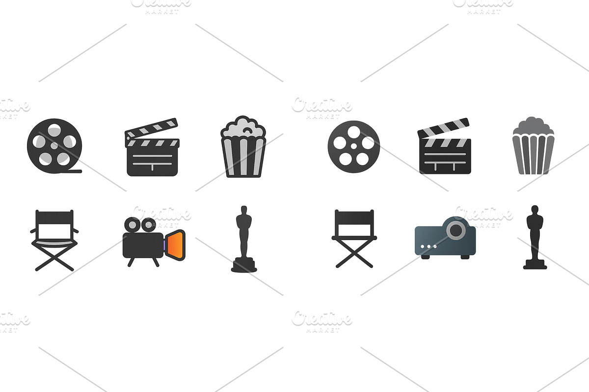 Film industry icons including reels, an Illustration by ZinetroN