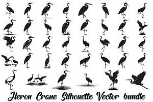 50 Heron Crane Silhouette Bundle, an Illustration by Amazin_art