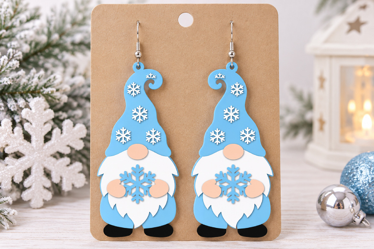 Christmas Gnome Earrings Laser Cut, a Seasonal Illustration by Canvas Craft (Photo 3 of 5)