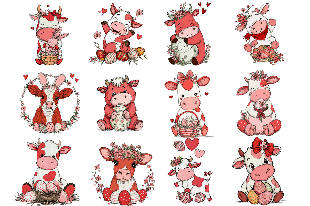 Whimsical Easter Cow Clipart, an Illustration by Designking (Photo 3 of 5)