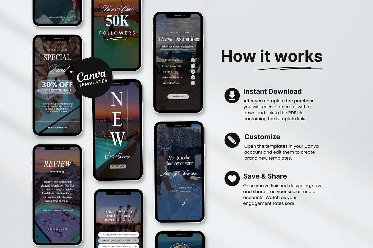 100 Luxury Travel Reels Templates, a Social Media Template by DigiPax (Photo 7 of 10)