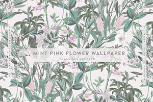 Mint Pink Flower Wallpaper