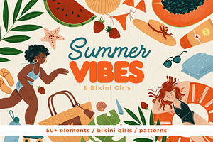 Summer Beach Clipart & Bikini Girls, a Person Illustration by Illustrations Lazarteva