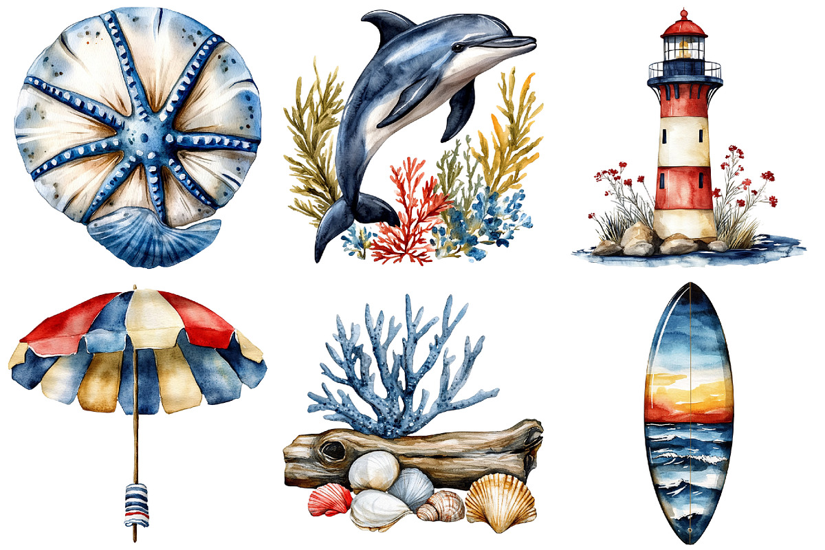 Watercolor Coastal Clipart, an Illustration by Craft Nest (Photo 8 of 9)
