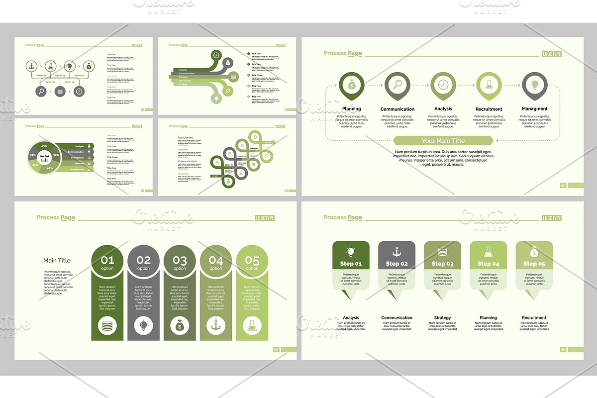 Seven Management Slide Templates Set, a Work Illustration by SurfsUpVector