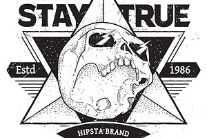 Stay True 2 Vector Dotwork Skull