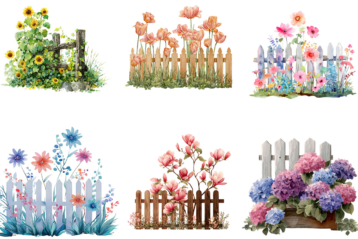 Watercolor Floral Fence Clipart, an Illustration by Designking (Photo 2 of 5)