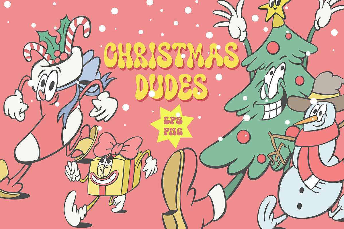 Retro groovy Christmas characters, an Illustration by Anastasiya Klempach (Photo 1 of 6)