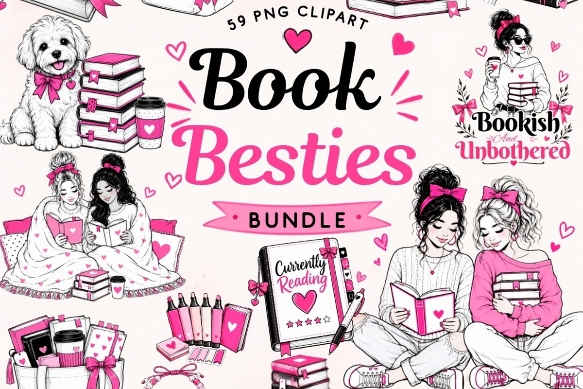 Book Besties Clipart Bundle, a Person Illustration by Tanya Kart (Photo 1 of 12)