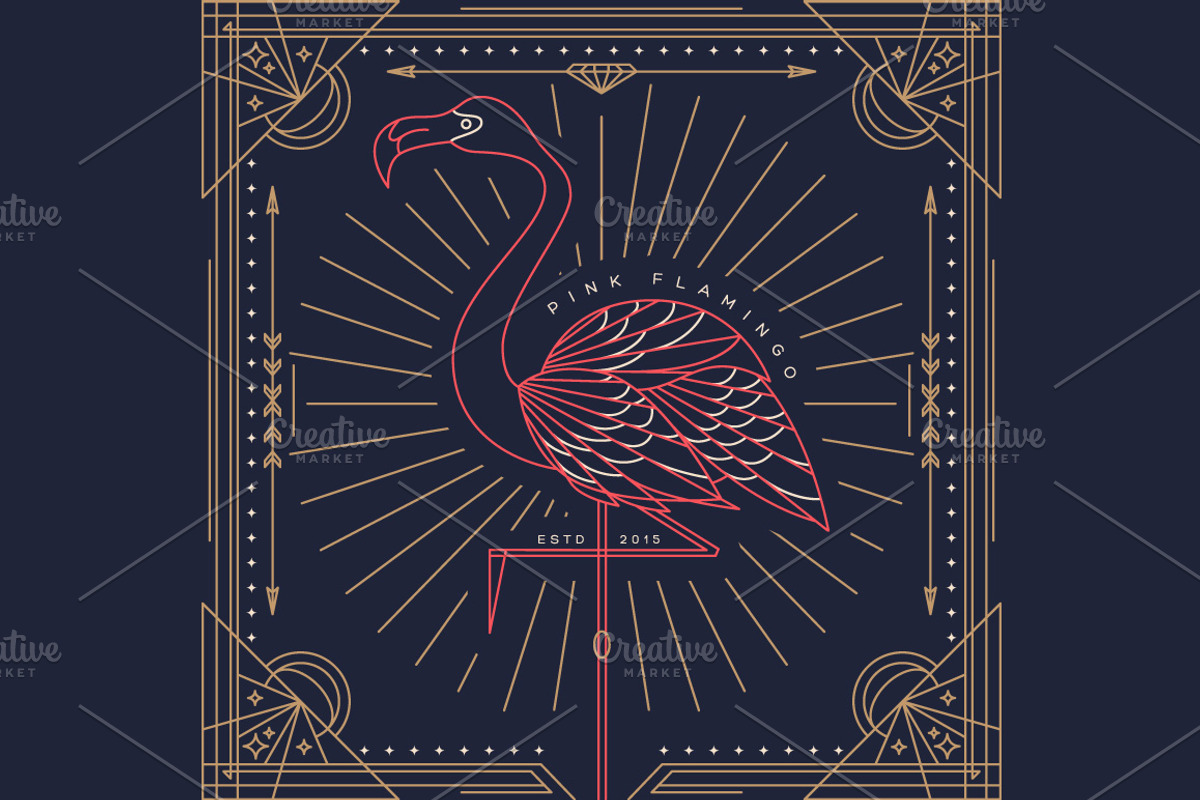 Thin line bird label, an Illustration by karnofff