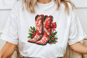 Christmas Cowboy Boot Clipart