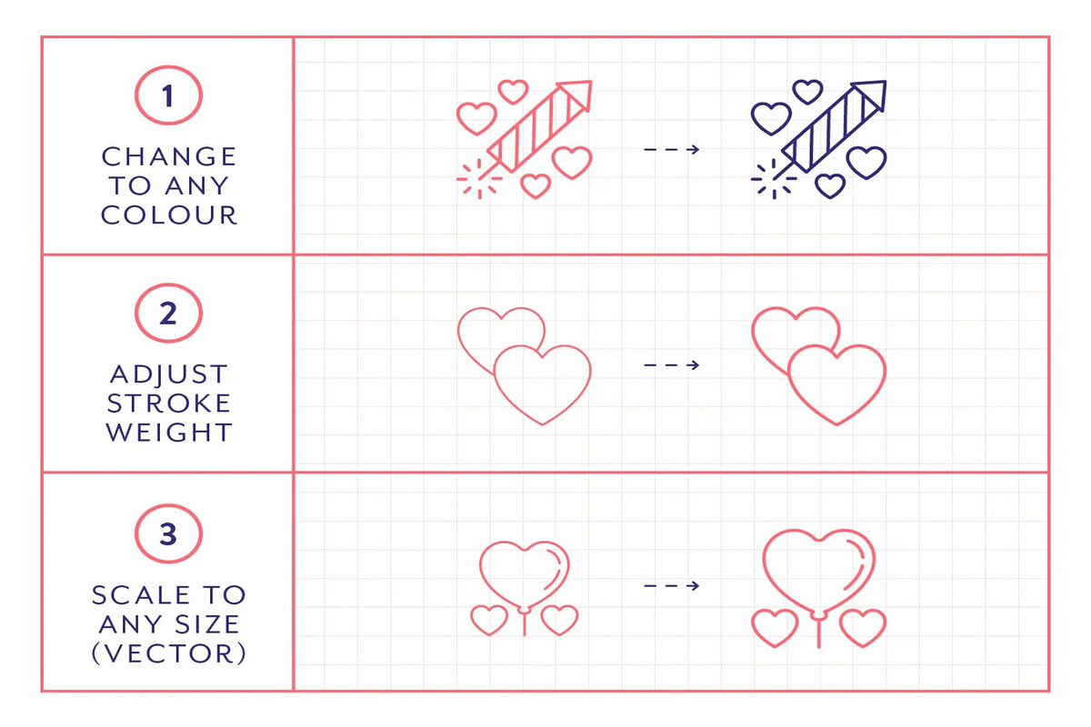 100 Valentine Line Icons, an Outline Icon by Creative Perspective (Photo 3 of 4)