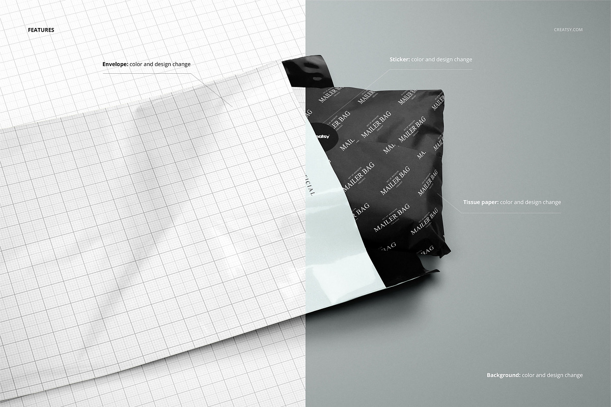 Mailer Bag Wrapping Tissue Paper Set, a Packaging Mockup by creatsy5 (Photo 3 of 9)