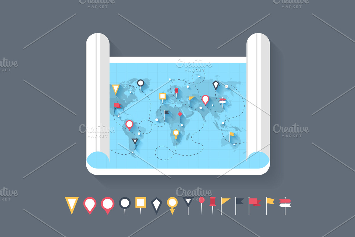 Map markers, an Illustration by Maxim_Basinski