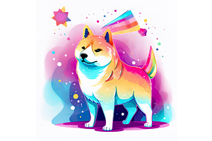 Cute Shiba Inu Dog As Magic Unicorn