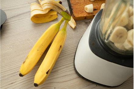 Vegan banana smoothie at the kitchen, a Food & Drink Photo by oksix