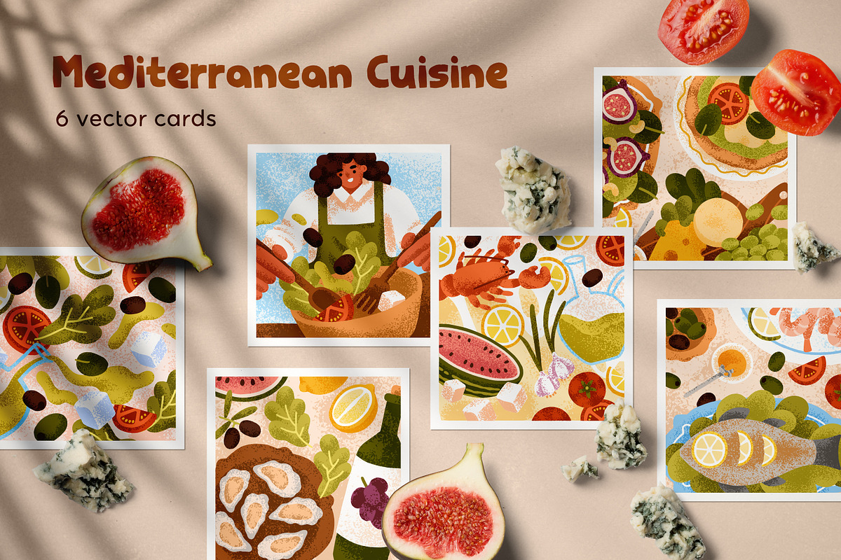 Mediterranean food cards set, a Food Illustration by Good Studio (Photo 1 of 9)