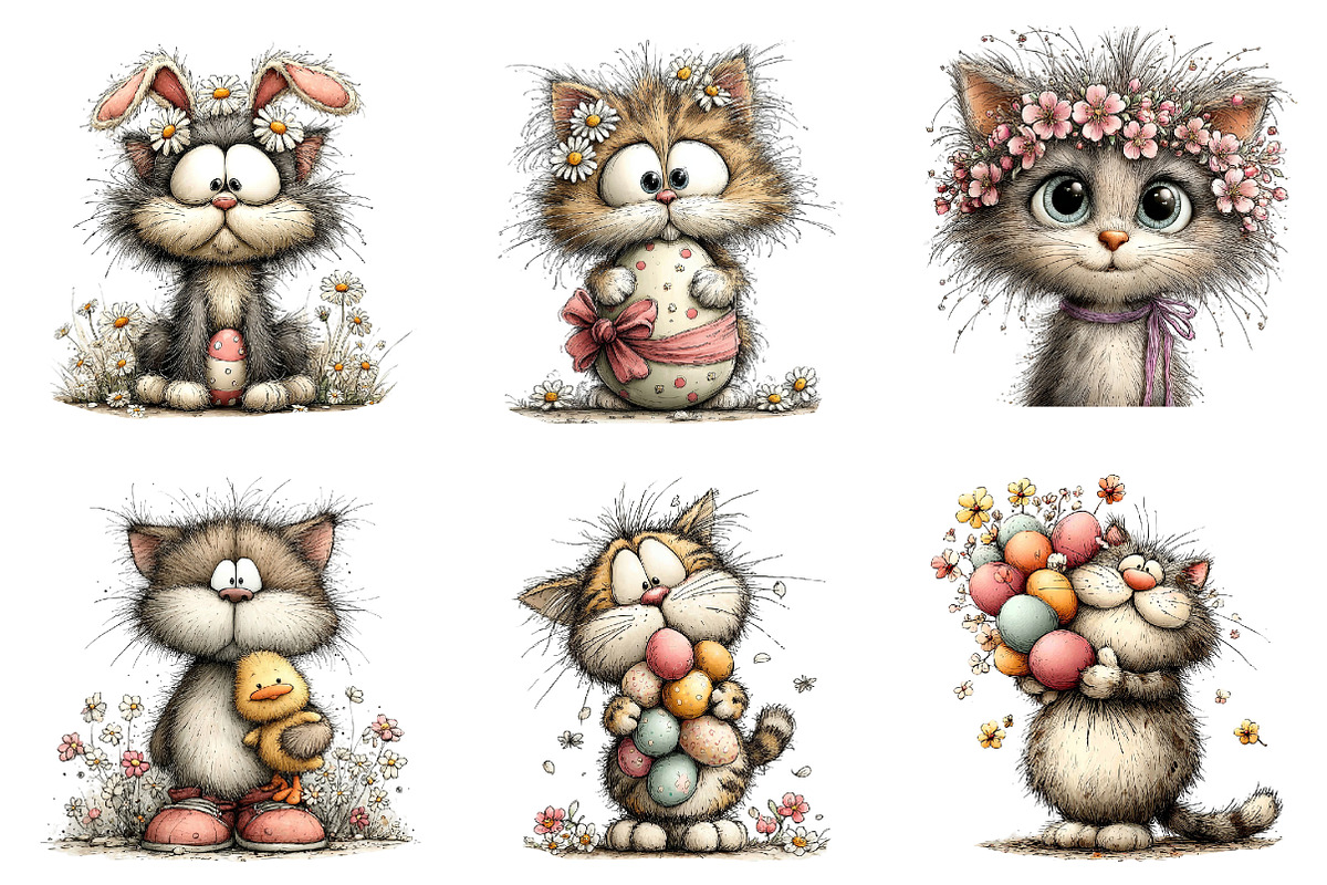 Whimsical Spring Easter Cats Clipart, an Illustration by Dream Creation (Photo 2 of 7)