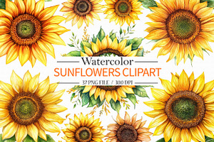 Watercolor Sunflowers Clipart, an Illustration by Libby Wishes