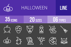 35 Halloween Line Inverted Icons