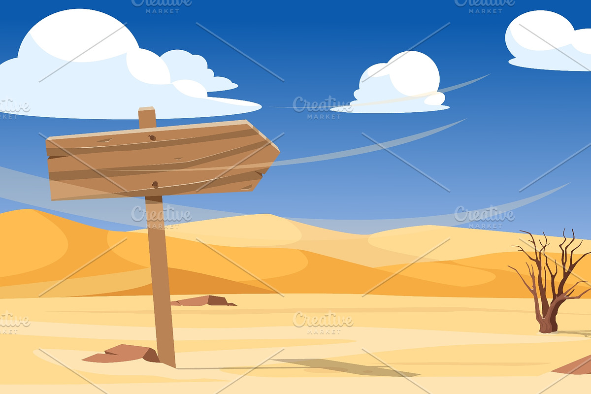 Wooden signpost in desert among, a Texture Illustration by Vectorbuum (Photo 3 of 3)