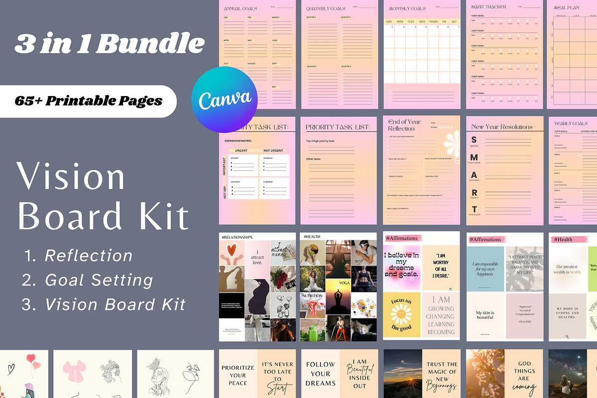 2025 Vision Board Kit Printable, a Card Template by Climbwithelevator (Photo 1 of 10)