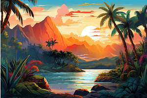 Scenic illustration of a vibrant, an Illustration by Ylivdesign