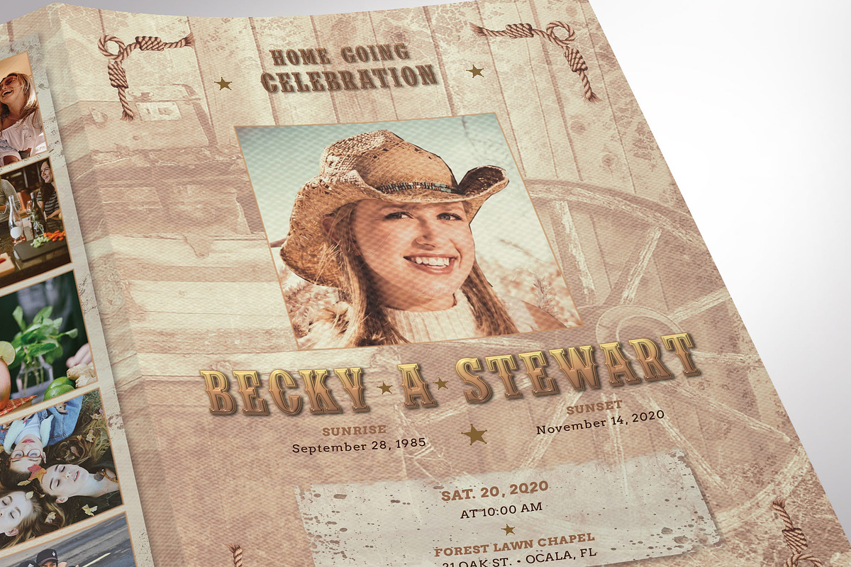 Cowgirl Tabloid Funeral Program, a Brochure Template by Four C Graphic (Photo 4 of 10)
