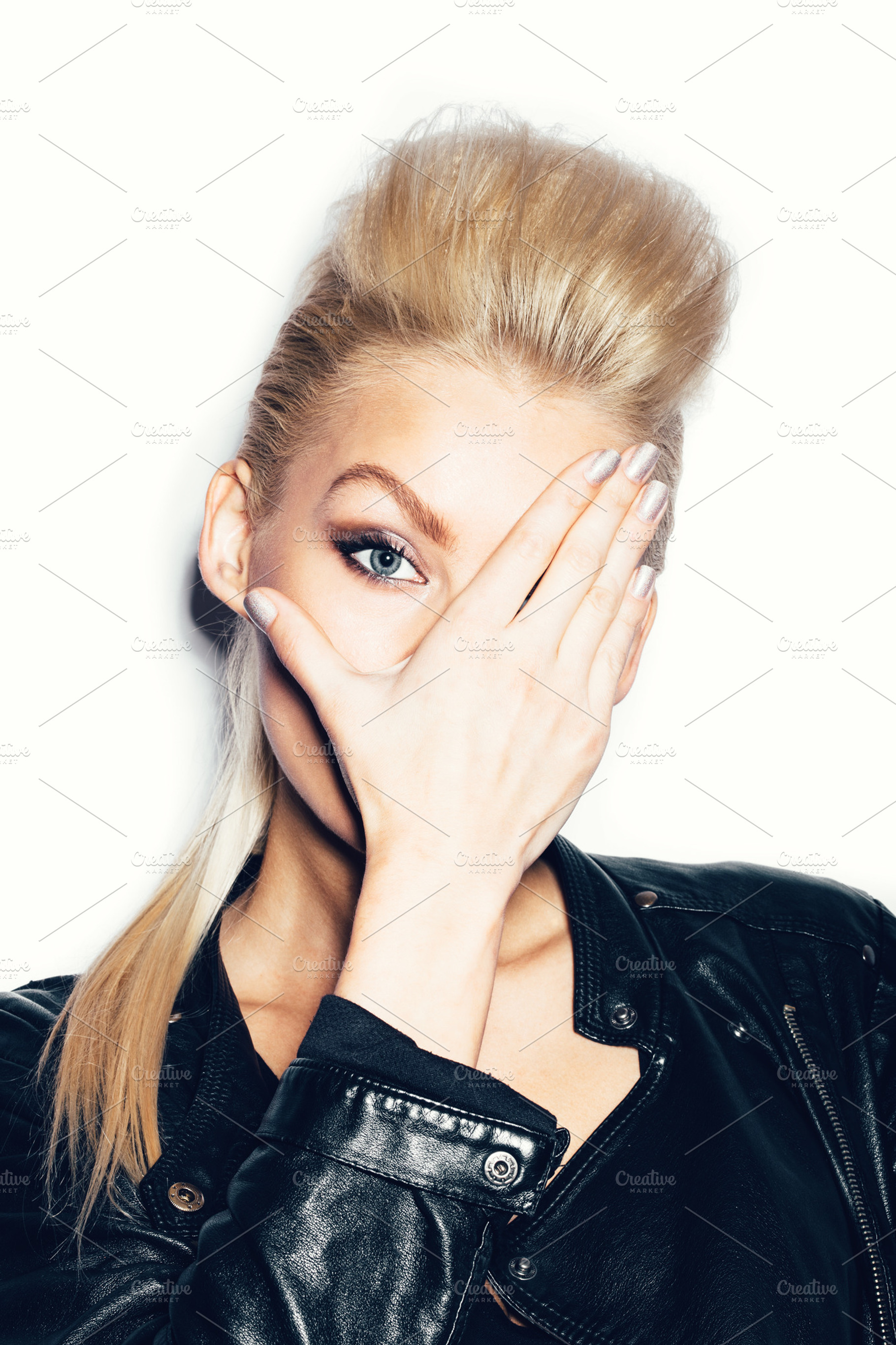 Stylish fashionable blonde woman in black clothes stock photo containing, a Beauty & Fashion Photo by Aliaksei Kaponia