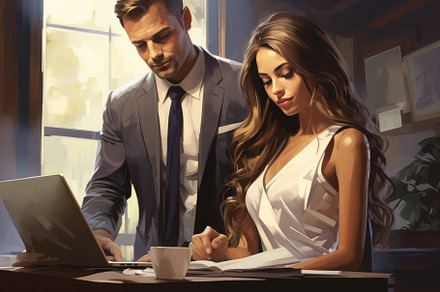 Businessman and businesswoman workin, a Photo by Iftikhar Alam
