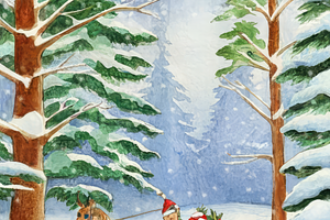 Watercolor Christmas Sleigh Ride