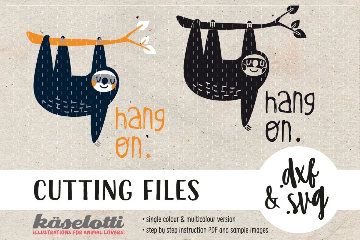 SVG DXF cutting file hanging sloth, an Illustration by kaeselotti (Photo 1 of 3)
