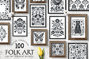 100 Folk Art vector linocut prints, an Object Graphic by DariSmartArt (Thumbnail 1 of 16)