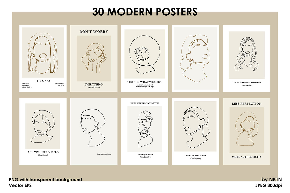 Modern Posters. Women line portraits, a Decorative Illustration by NKTN (Photo 5 of 9)